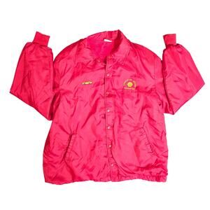 Vtg Shell Gasoline Jacket Commentary Driving Instructor USA Howe Red Lined XL